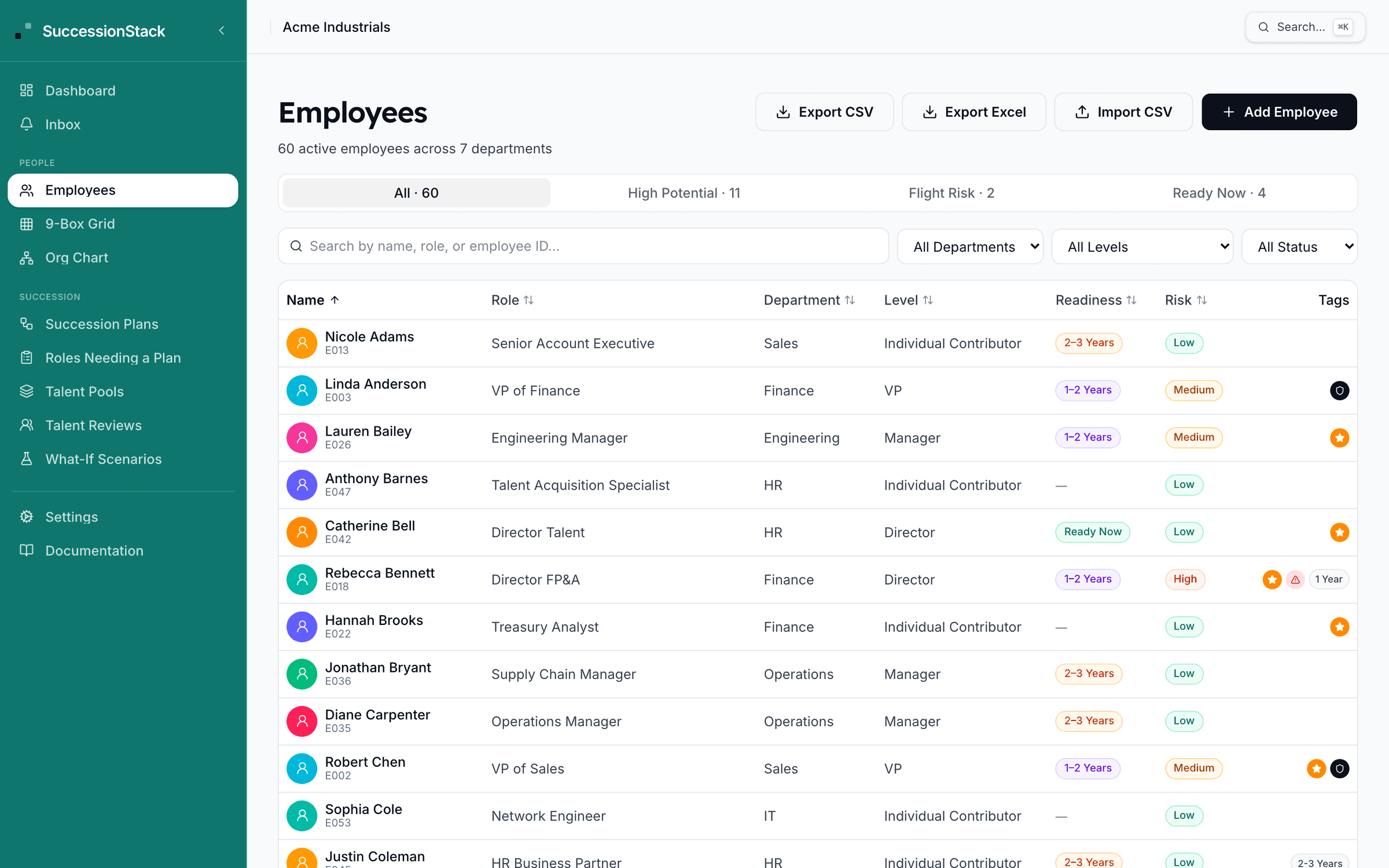 SuccessionStack Talent Database: Employee Database card view